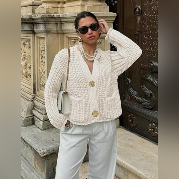 New Chunky Knit Cardigan Sweaters Long Sleeve Open Front Button Kitted Fall - Picture 2 of 16